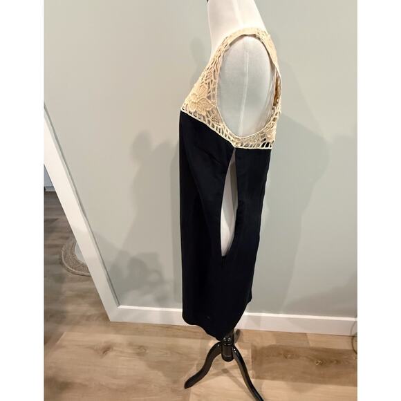 Ann Taylor Loft 100% Linen Dress Size 6 Boho Crochet Lace Black Classy Sundress - Picture 8 of 16